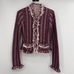 HWR Burgundy Pink Fringe Cottagecore Knit Jacket – Size M